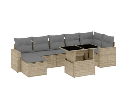 8-Daļīgs Dārza Dīvāna Komplekts, Matrači, Bēša Pe Rotangpalma Vidaxl