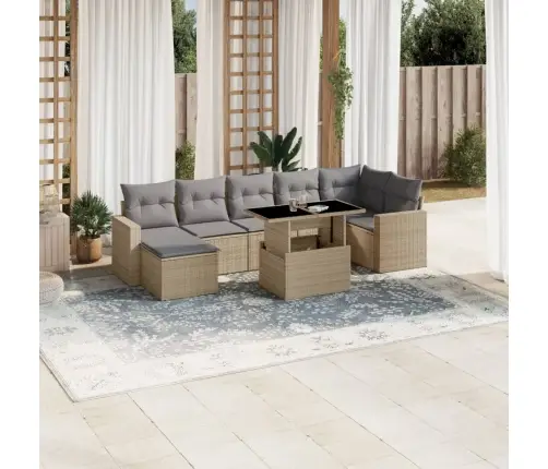 8-Daļīgs Dārza Dīvāna Komplekts, Matrači, Bēša Pe Rotangpalma Vidaxl