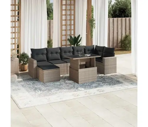 8-Daļīgs Dārza Dīvāna Komplekts,Matrači, Gaiši Pelēka Pe Pinums Vidaxl