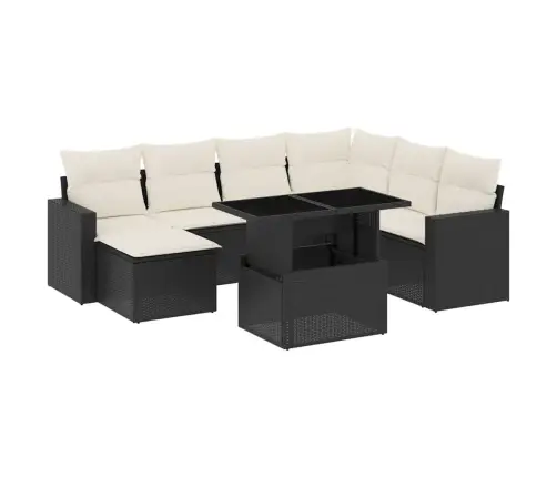 Sofos Komplektas Su Pagalvėlėmis, 8 Dalių, Juodas, Poliratanas