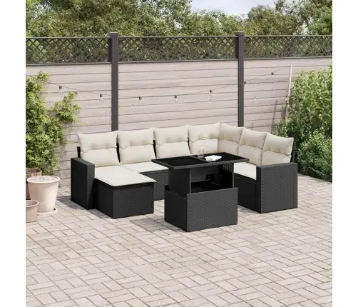 Sofos Komplektas Su Pagalvėlėmis, 8 Dalių, Juodas, Poliratanas