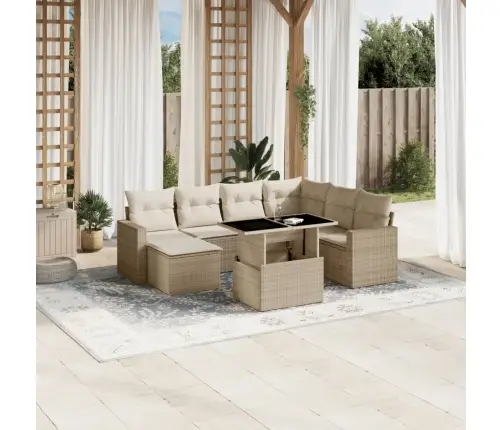 8-Daļīgs Dārza Dīvāna Komplekts, Matrači, Bēša Pe Rotangpalma Vidaxl