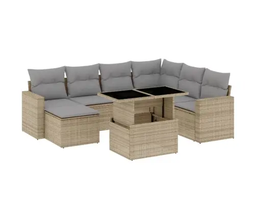 8-Daļīgs Dārza Dīvāna Komplekts, Matrači, Bēša Pe Rotangpalma Vidaxl