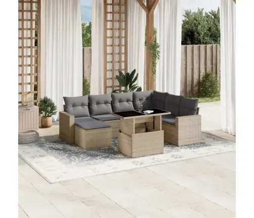 8-Daļīgs Dārza Dīvāna Komplekts, Matrači, Bēša Pe Rotangpalma Vidaxl