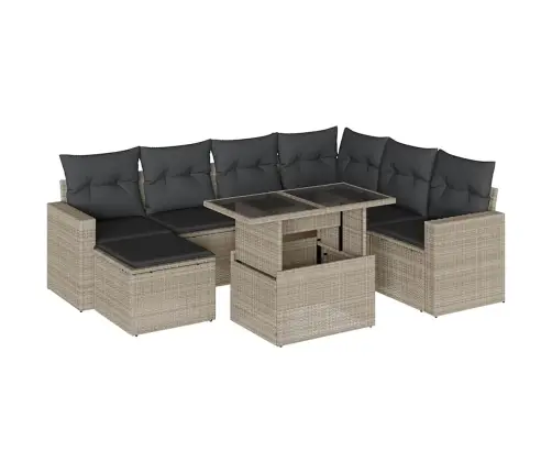 8-Daļīgs Dārza Dīvāna Komplekts,Matrači, Gaiši Pelēka Pe Pinums Vidaxl