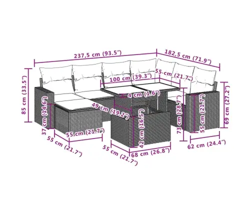 8-Osaline Aiadiivani Komplekt Patjadega, Pruun, Polürotang