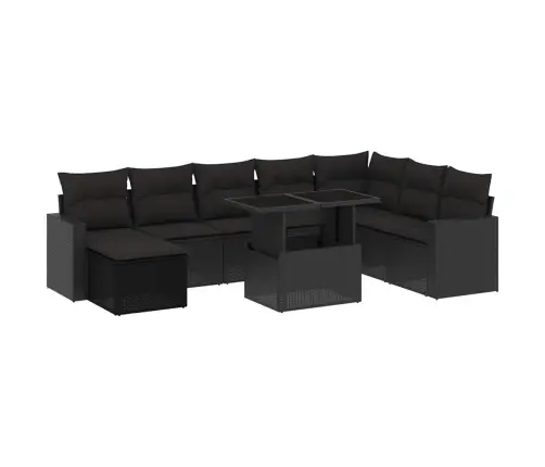 9-Daļīgs Dārza Dīvāna Komplekts, Matrači, Melna Pe Rotangpalma Vidaxl