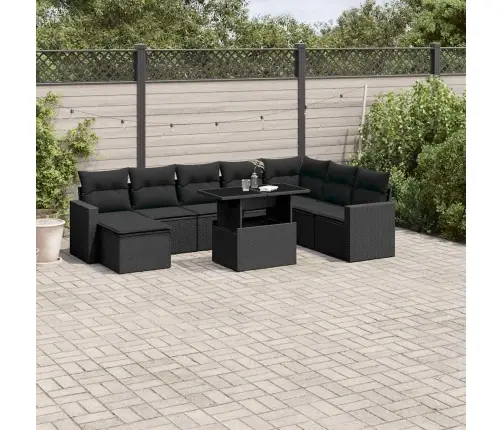 9-Daļīgs Dārza Dīvāna Komplekts, Matrači, Melna Pe Rotangpalma Vidaxl