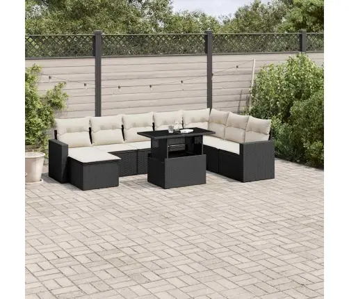 9-Daļīgs Dārza Dīvāna Komplekts, Matrači, Melna Pe Rotangpalma Vidaxl