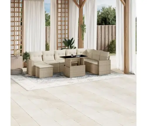 Sodo Komplektas Su Pagalvėlėmis, 9 Dalių, Smėlio, Poliratanas