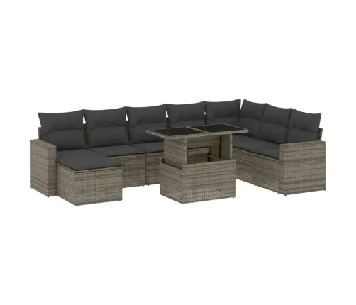 9-Daļīgs Dārza Dīvāna Komplekts Ar Matračiem, Pelēks Pe Pinums Vidaxl