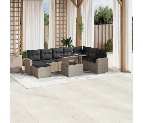 9-Daļīgs Dārza Dīvāna Komplekts,Matrači, Gaiši Pelēka Pe Pinums Vidaxl