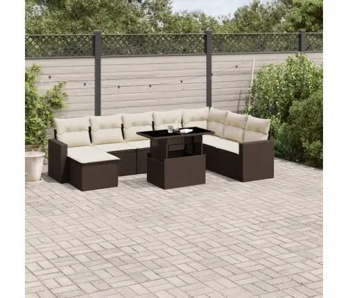 9-Daļīgs Dārza Dīvāna Komplekts, Matrači, Brūna Pe Rotangpalma Vidaxl