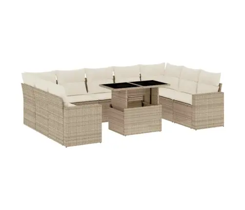 10-Daļīgs Dārza Dīvāna Komplekts, Matrači, Bēša Pe Rotangpalma Vidaxl