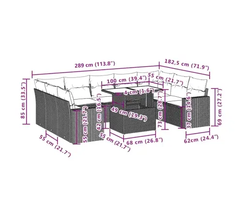 10-Daļīgs Dārza Dīvāna Komplekts, Matrači, Bēša Pe Rotangpalma Vidaxl