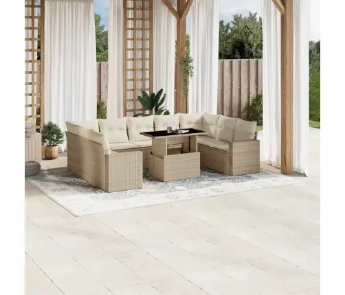 10-Daļīgs Dārza Dīvāna Komplekts, Matrači, Bēša Pe Rotangpalma Vidaxl