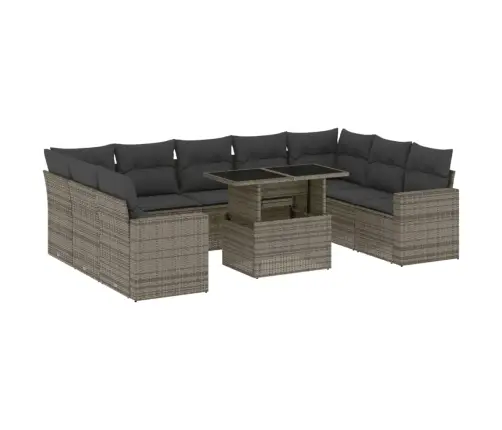 10-Daļīgs Dārza Dīvāna Komplekts Ar Matračiem, Pelēks Pe Pinums Vidaxl