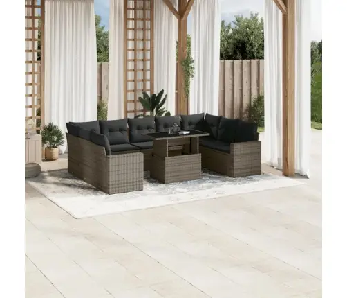 10-Daļīgs Dārza Dīvāna Komplekts Ar Matračiem, Pelēks Pe Pinums Vidaxl