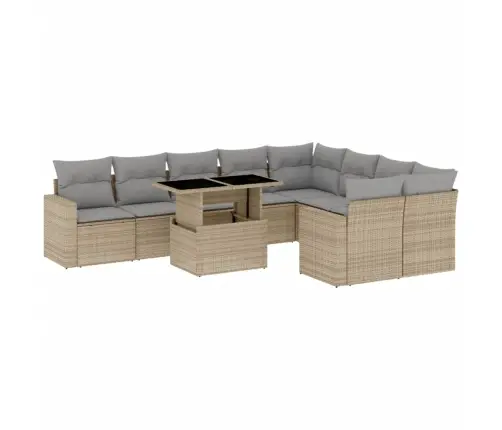 10-Daļīgs Dārza Dīvāna Komplekts, Matrači, Bēša Pe Rotangpalma Vidaxl