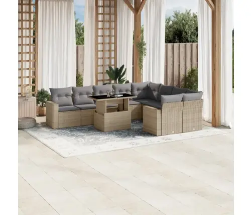 10-Daļīgs Dārza Dīvāna Komplekts, Matrači, Bēša Pe Rotangpalma Vidaxl