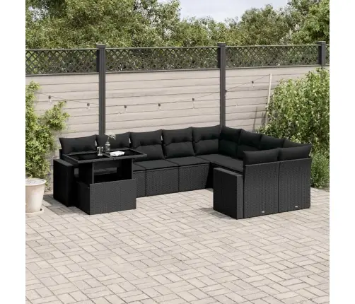 10-Daļīgs Dārza Dīvāna Komplekts, Matrači, Melna Pe Rotangpalma Vidaxl
