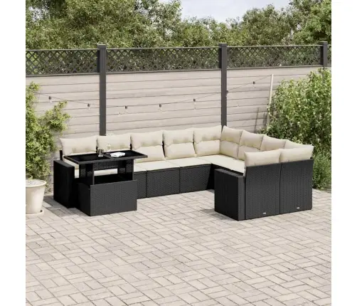 10-Daļīgs Dārza Dīvāna Komplekts, Matrači, Melna Pe Rotangpalma Vidaxl