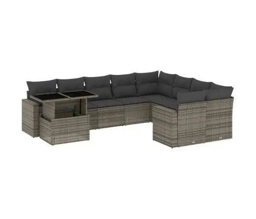 10-Daļīgs Dārza Dīvāna Komplekts Ar Matračiem, Pelēks Pe Pinums Vidaxl