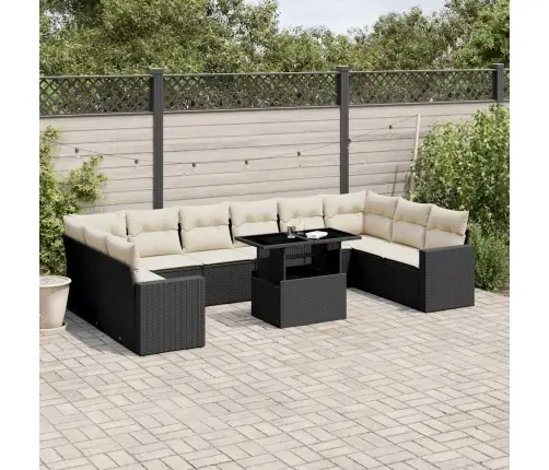 11-Daļīgs Dārza Dīvāna Komplekts, Matrači, Melna Pe Rotangpalma Vidaxl