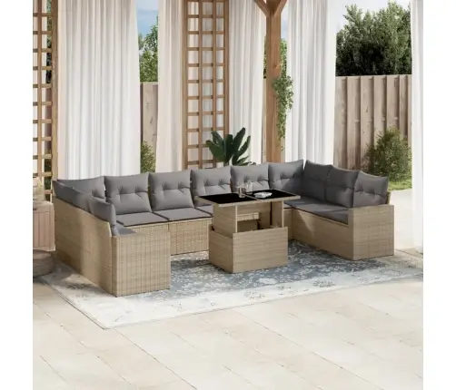 11-Daļīgs Dārza Dīvāna Komplekts, Matrači, Bēša Pe Rotangpalma Vidaxl