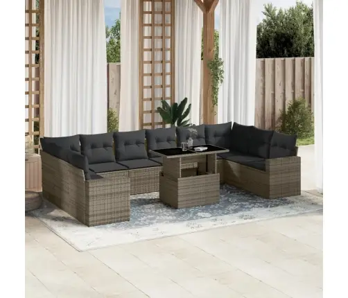 Sodo Komplektas Su Pagalvėlėmis, 11 Dalių, Pilkas, Poliratanas