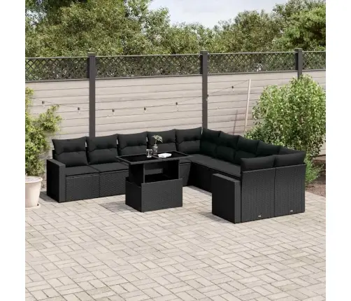 11-Daļīgs Dārza Dīvāna Komplekts, Matrači, Melna Pe Rotangpalma Vidaxl