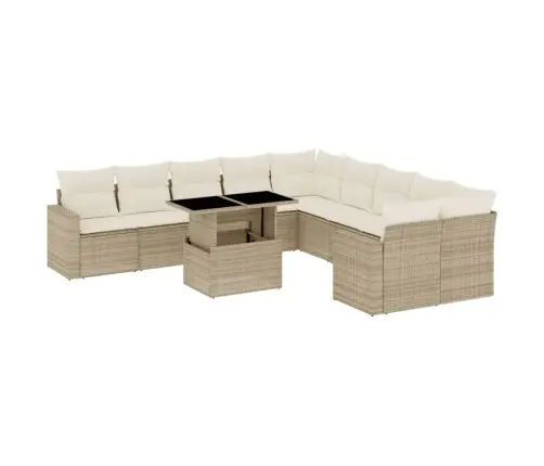 11-Daļīgs Dārza Dīvāna Komplekts, Matrači, Bēša Pe Rotangpalma Vidaxl