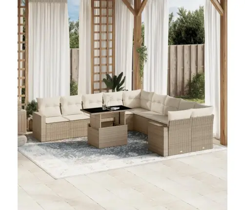 11-Daļīgs Dārza Dīvāna Komplekts, Matrači, Bēša Pe Rotangpalma Vidaxl