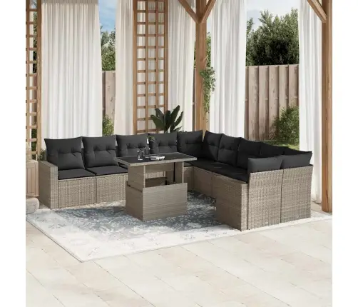 11-Daļīgs Dārza Dīvāna Komplekts Ar Matračiem, Pelēka Pe Pinums Vidaxl