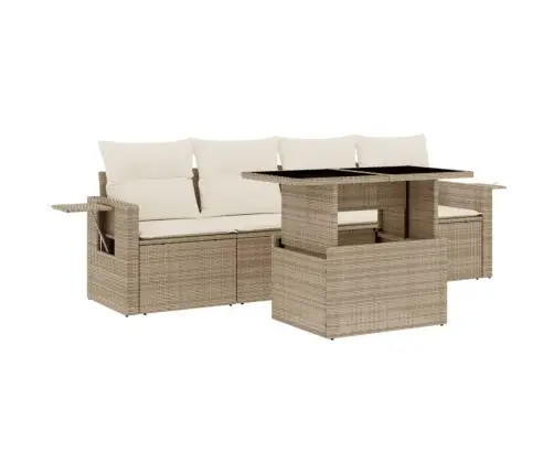 Sofos Komplektas Su Pagalvėlėmis, 5 Dalių, Smėlio, Poliratanas