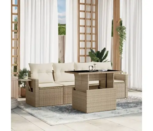 Sofos Komplektas Su Pagalvėlėmis, 5 Dalių, Smėlio, Poliratanas