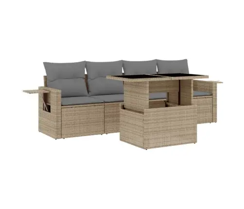 Sofos Komplektas Su Pagalvėlėmis, 5 Dalių, Smėlio, Poliratanas