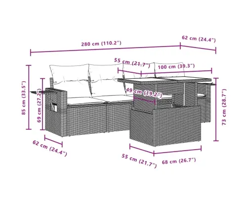 Sofos Komplektas Su Pagalvėlėmis, 5 Dalių, Smėlio, Poliratanas