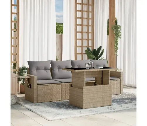 Sofos Komplektas Su Pagalvėlėmis, 5 Dalių, Smėlio, Poliratanas