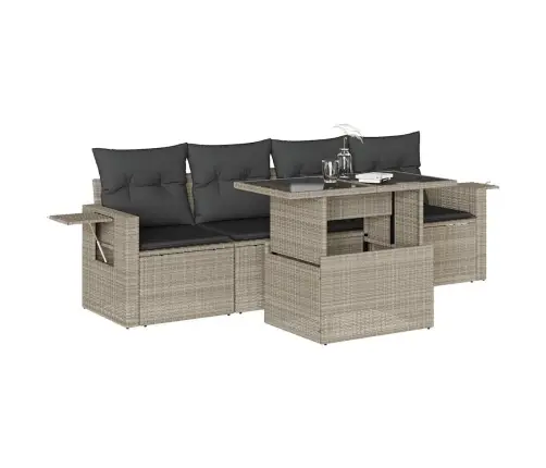 5-Osaline Aiamööblikomplekt Patjadega, Helehall, Polürotang