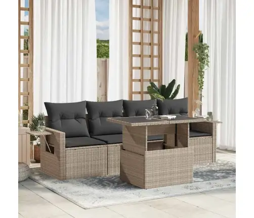 5-Osaline Aiamööblikomplekt Patjadega, Helehall, Polürotang