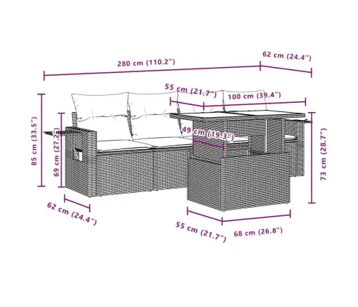 7-Osaline Aiadiivani Komplekt Patjadega, Must, Polürotang