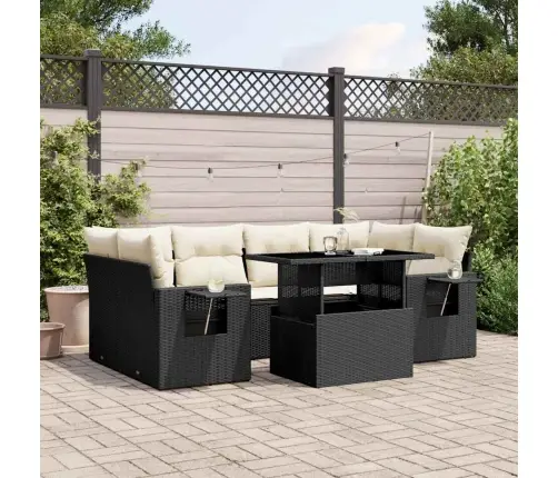 Sofos Komplektas Su Pagalvėlėmis, 7 Dalių, Juodas, Poliratanas