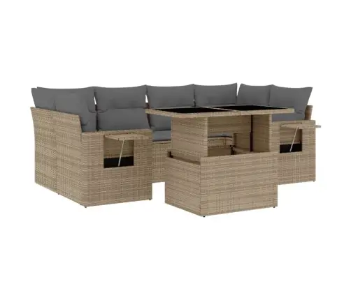 Sofos Komplektas Su Pagalvėlėmis, 7 Dalių, Smėlio, Poliratanas