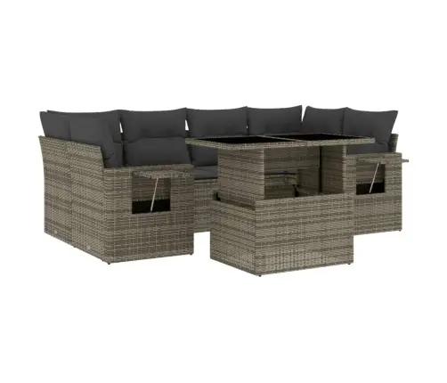 7-Daļīgs Dārza Dīvāna Komplekts, Matrači, Pelēka Pe Rotangpalma Vidaxl