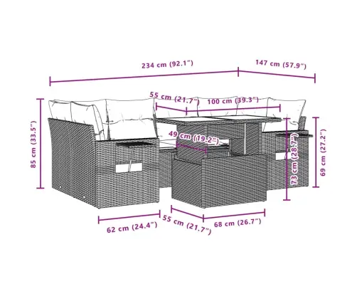 7-Daļīgs Dārza Dīvāna Komplekts, Matrači, Pelēka Pe Rotangpalma Vidaxl