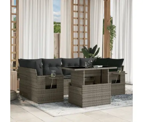 7-Daļīgs Dārza Dīvāna Komplekts, Matrači, Pelēka Pe Rotangpalma Vidaxl