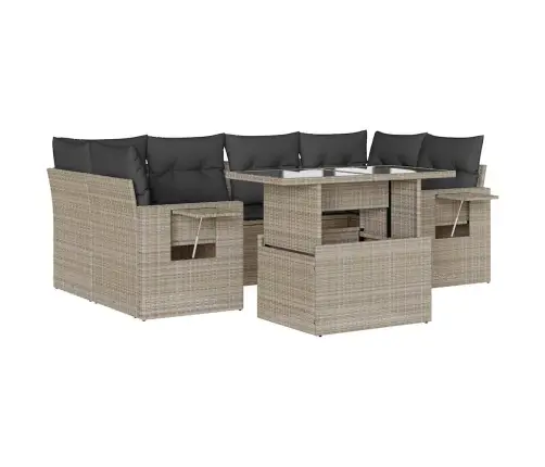 7-Daļīgs Dārza Dīvāna Komplekts,Matrači, Gaiši Pelēka Pe Pinums Vidaxl