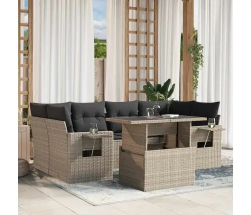 7-Daļīgs Dārza Dīvāna Komplekts,Matrači, Gaiši Pelēka Pe Pinums Vidaxl