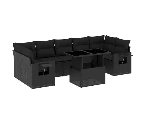 8-Daļīgs Dārza Dīvāna Komplekts, Matrači, Melna Pe Rotangpalma Vidaxl